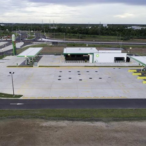 Aerial View BP Truck Stop in Afternoon