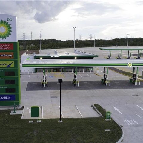 BP Truck Stop in Afternoon Aerial View