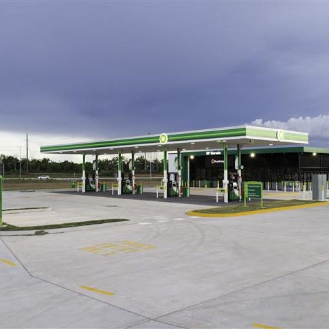 BP Truck Stop in Afternoon Aerial View