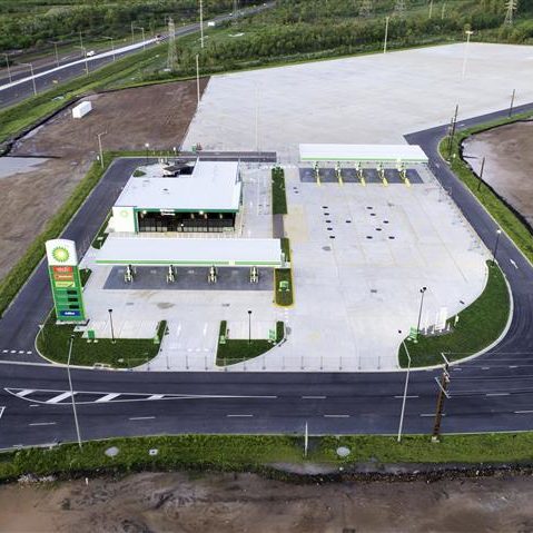 BP Truck Stop Morning Aerial View